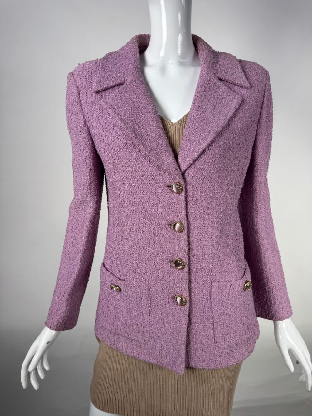 St. John Collection By Marie Gray Lavender Knit Blazer With Decorative Buttons S